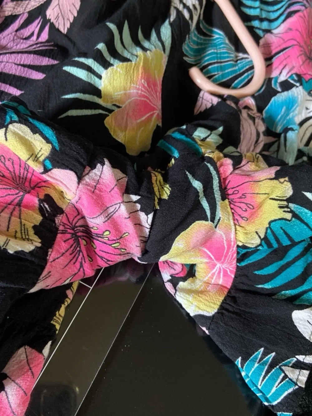 Girls' Black Tropical Floral One-Piece Romper 16-18